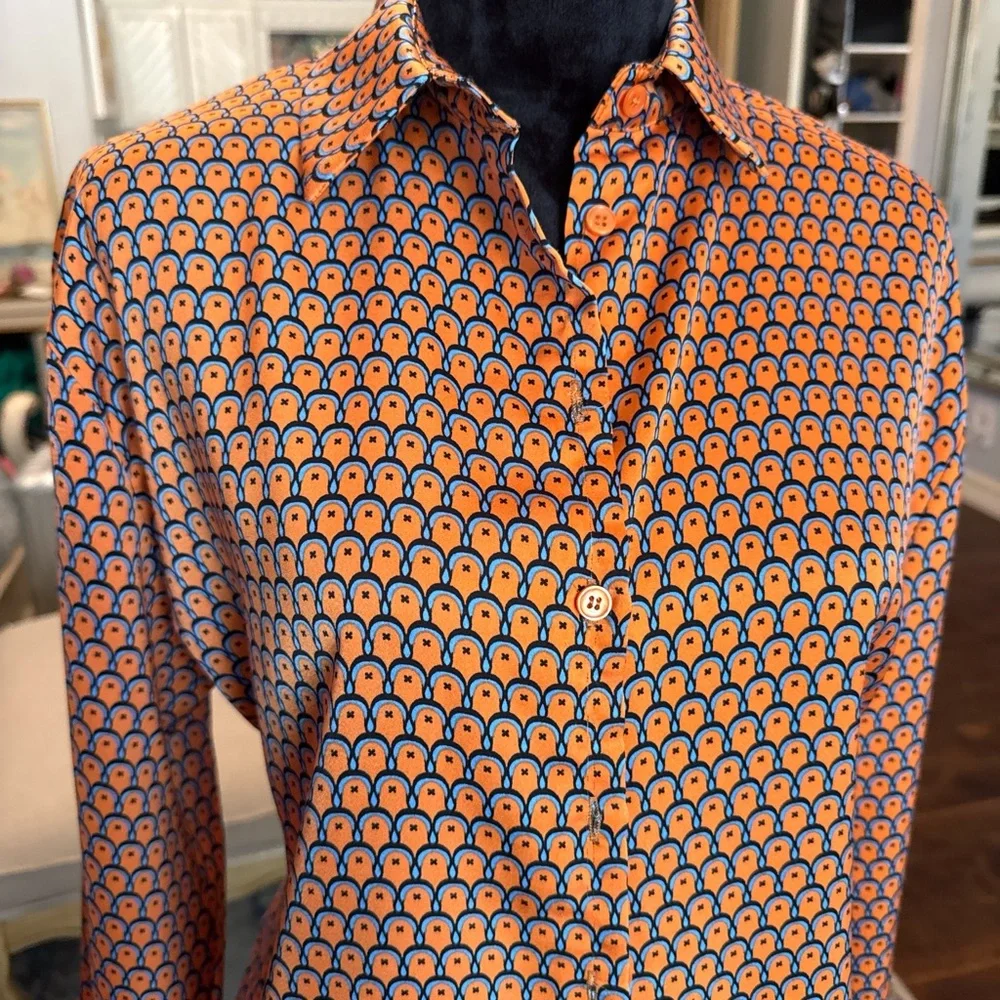 Womens Orange Geometric Button-Down Shirt - Picture 2 of 4